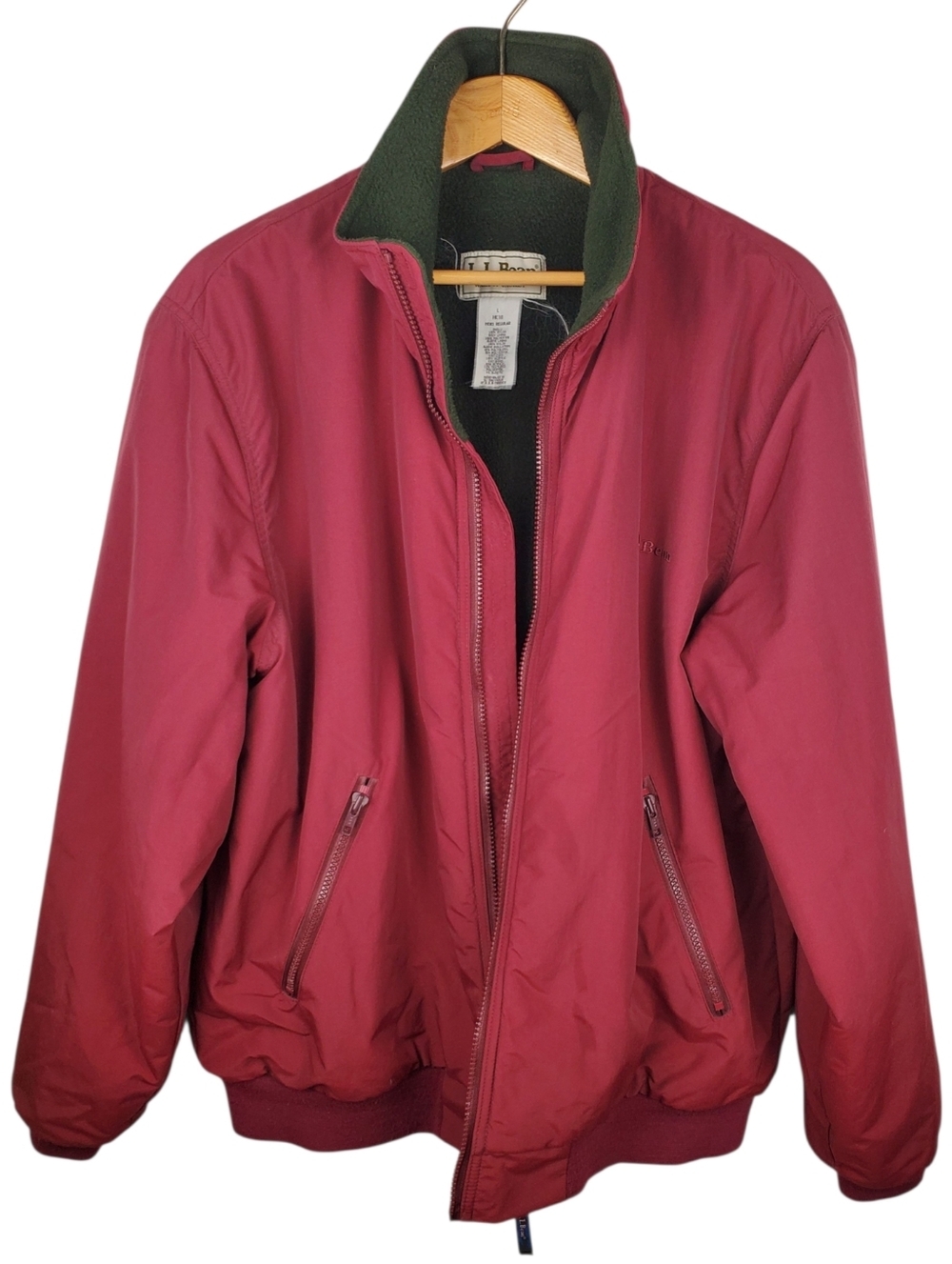 Vintage L.L.Bean Warm-Up Jacket | Fleece Lined Maroon Bomber | Size LG. #255